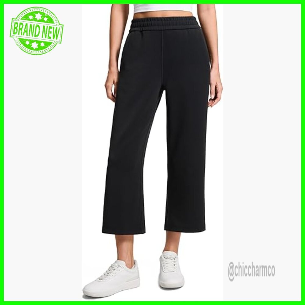 Modal Cropped Sweatpants with Pockets, High Rise, Wide Leg